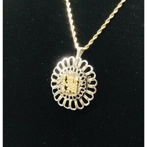 Sterling Silver And 18K Gold Pendant Or Brooch Aztec Mayan Vintage 9.1 Gms 1.5”